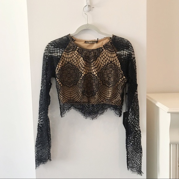 For Love And Lemons Tops - For Love and Lemons Lace Overlay Crop Top